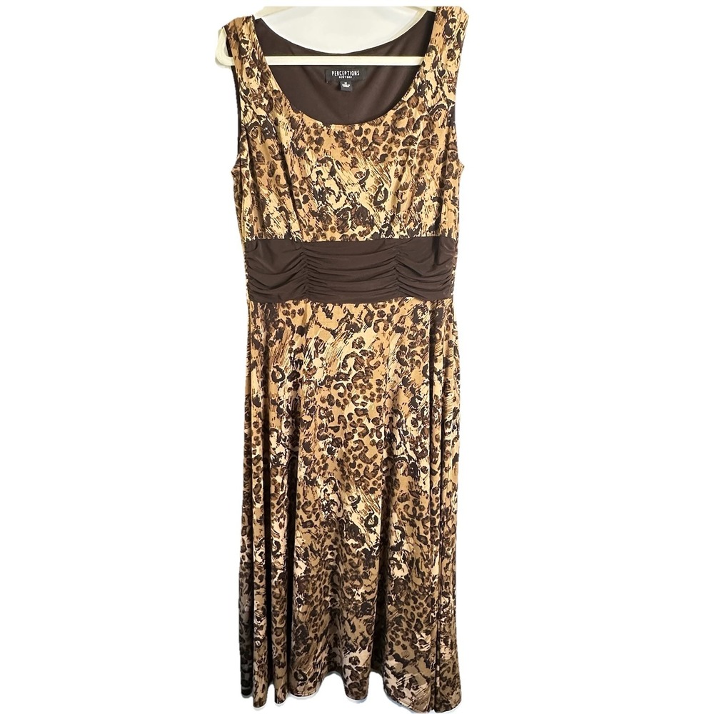 Perceptions New York Womens‎ Size 12 Brown Animal Print Sleeveless Midi Dress